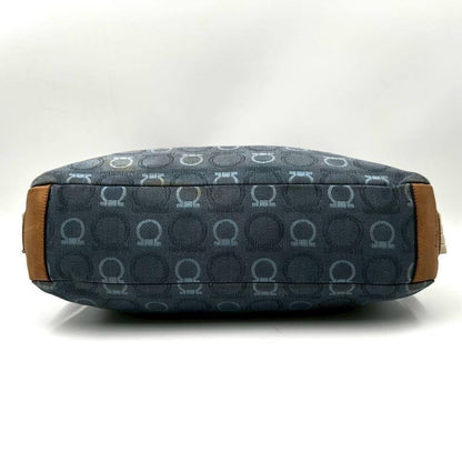 Salvatore Ferragamo Shoulder Bag Purse Gancini Canvas Leather Blue Authentic
