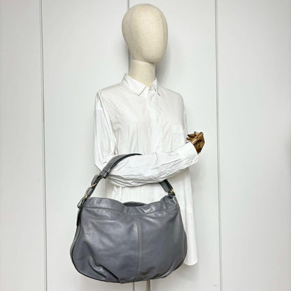 Salvatore Ferragamo Shoulder Bag Purse Vara Leather Gray Authentic
