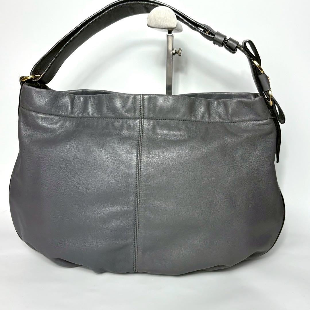 Salvatore Ferragamo Shoulder Bag Purse Vara Leather Gray Authentic