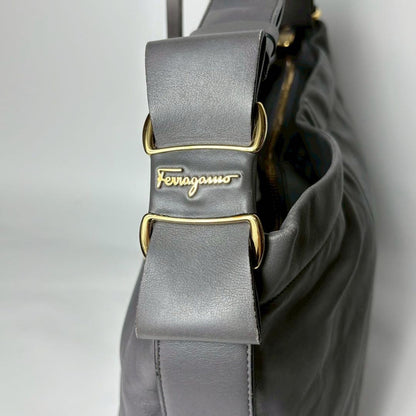 Salvatore Ferragamo Shoulder Bag Purse Vara Leather Gray Authentic
