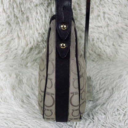 Salvatore Ferragamo Shoulder Bag Purse Gancini Canvas Leather Beige Brown Auth