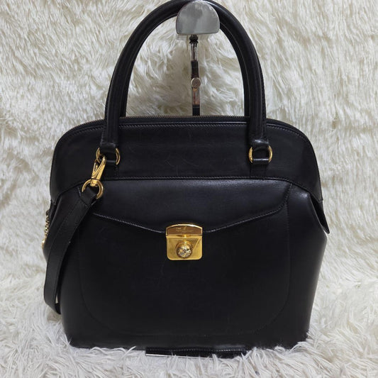 Salvatore Ferragamo Hand Shoulder Bag Tote Purse 2way Leather Black Authentic