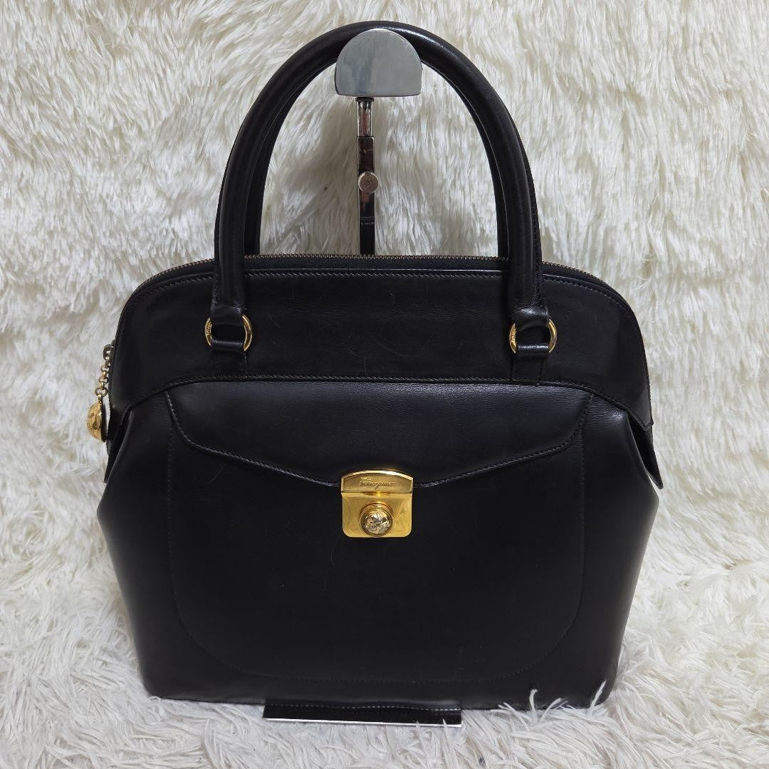 Salvatore Ferragamo Hand Shoulder Bag Tote Purse 2way Leather Black Authentic