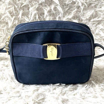 Salvatore Ferragamo Shoulder Bag Purse Vara Navy Authentic