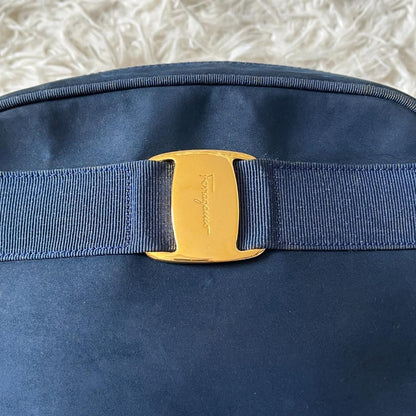 Salvatore Ferragamo Shoulder Bag Purse Vara Navy Authentic