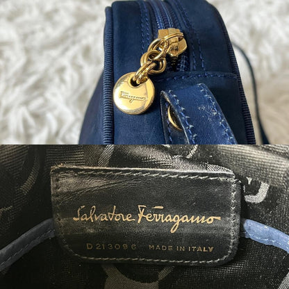 Salvatore Ferragamo Shoulder Bag Purse Vara Navy Authentic