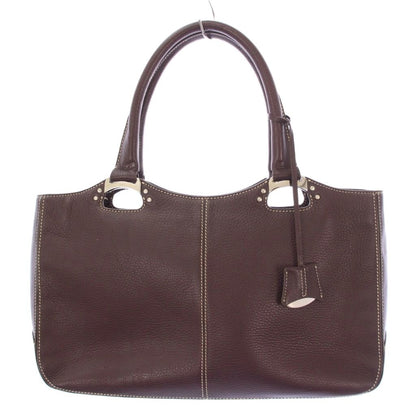 TOD'S Hand Bag Tote Purse Leather Brown Authentic