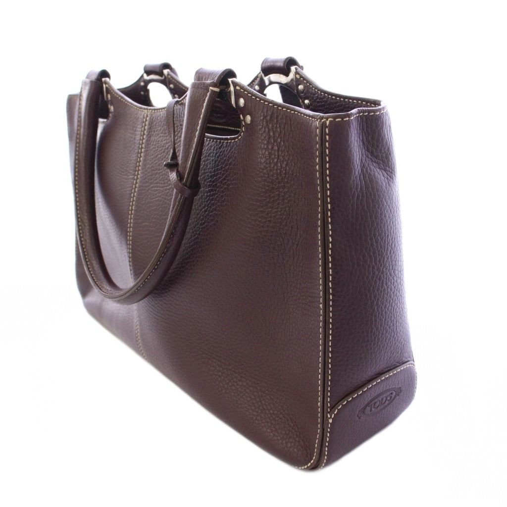 TOD'S Hand Bag Tote Purse Leather Brown Authentic
