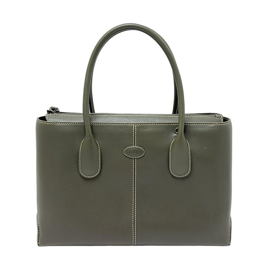 TOD'S Hand Bag Tote Purse Leather Khaki Gray Authentic