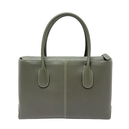 TOD'S Hand Bag Tote Purse Leather Khaki Gray Authentic