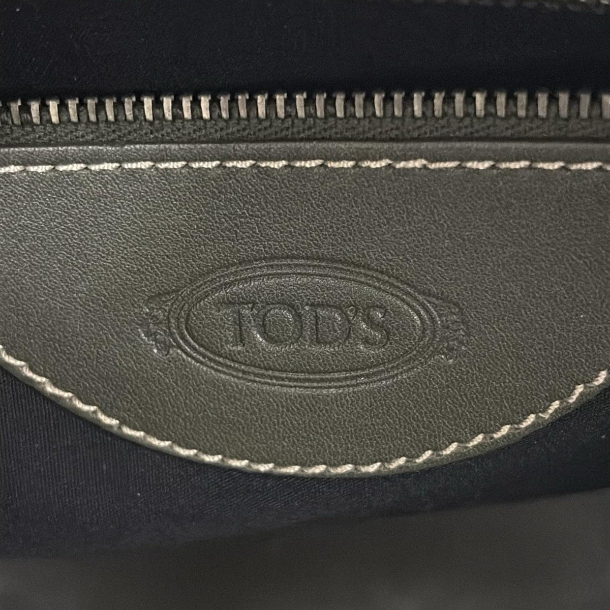 TOD'S Hand Bag Tote Purse Leather Khaki Gray Authentic