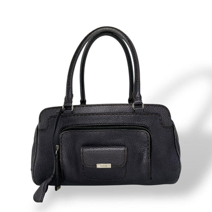 TOD'S Hand Bag Tote Purse Mini Boston Leather Navy Authentic