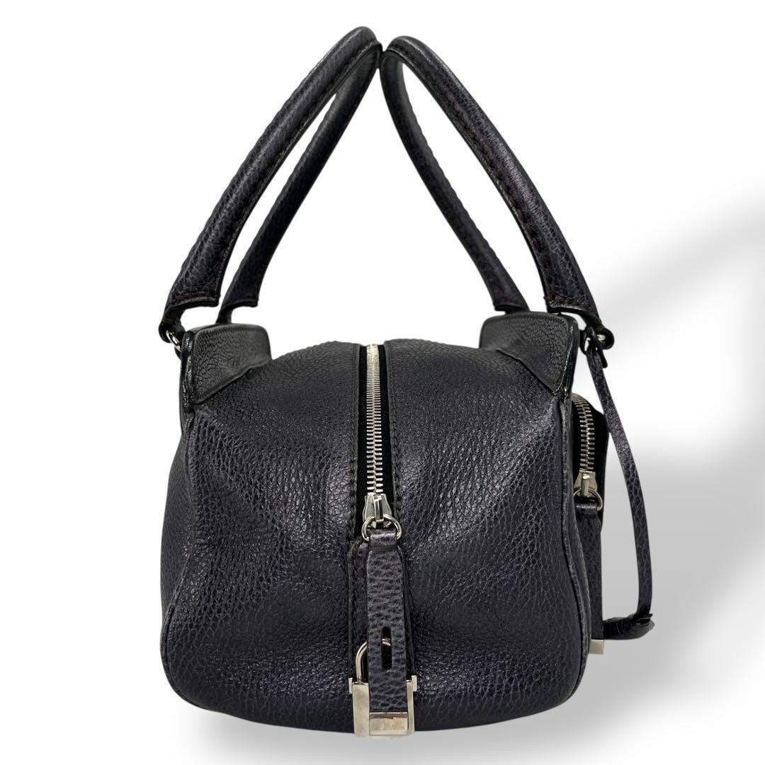 TOD'S Hand Bag Tote Purse Mini Boston Leather Navy Authentic