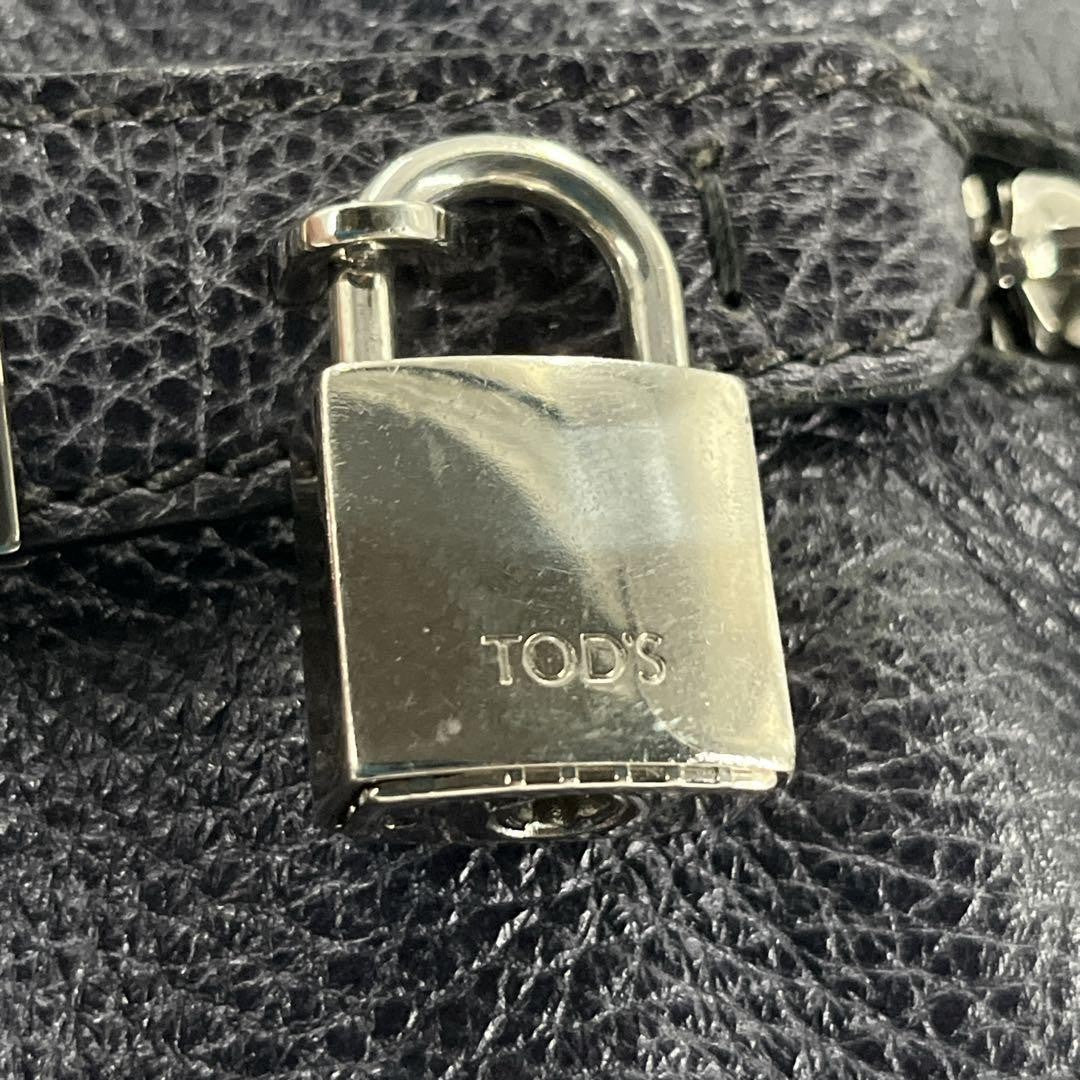 TOD'S Hand Bag Tote Purse Mini Boston Leather Navy Authentic