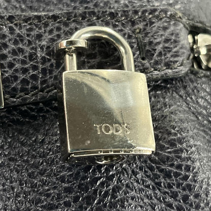 TOD'S Hand Bag Tote Purse Mini Boston Leather Navy Authentic