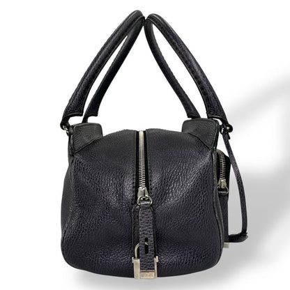 TOD'S Hand Bag Tote Purse Mini Boston Leather Navy Authentic