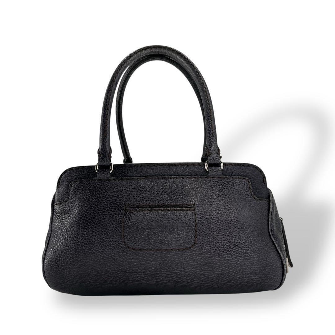 TOD'S Hand Bag Tote Purse Mini Boston Leather Navy Authentic