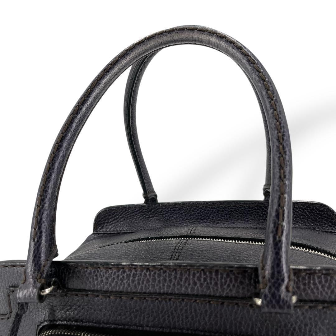 TOD'S Hand Bag Tote Purse Mini Boston Leather Navy Authentic