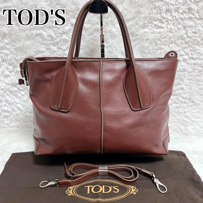 TOD'S Hand Shoulder Bag Tote Purse 2way D-Styling Leather Bordeaux Authentic