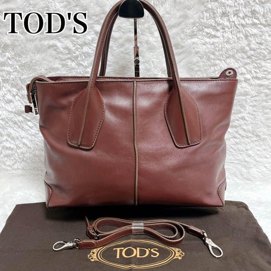 TOD'S Hand Shoulder Bag Tote Purse 2way D-Styling Leather Bordeaux Authentic