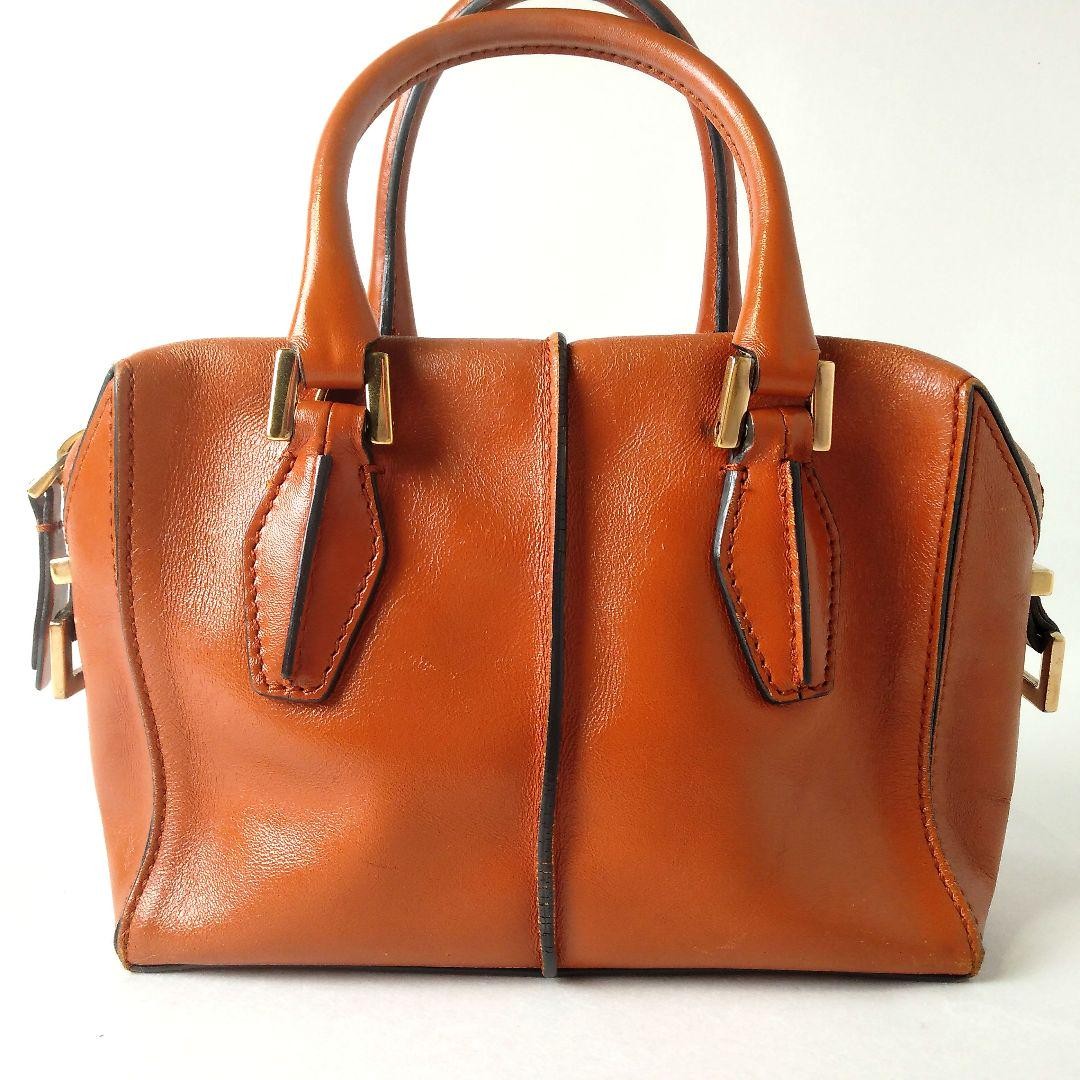 TOD'S Hand Shoulder Bag Tote Purse 2way D Cube Leather Light Brown Authentic