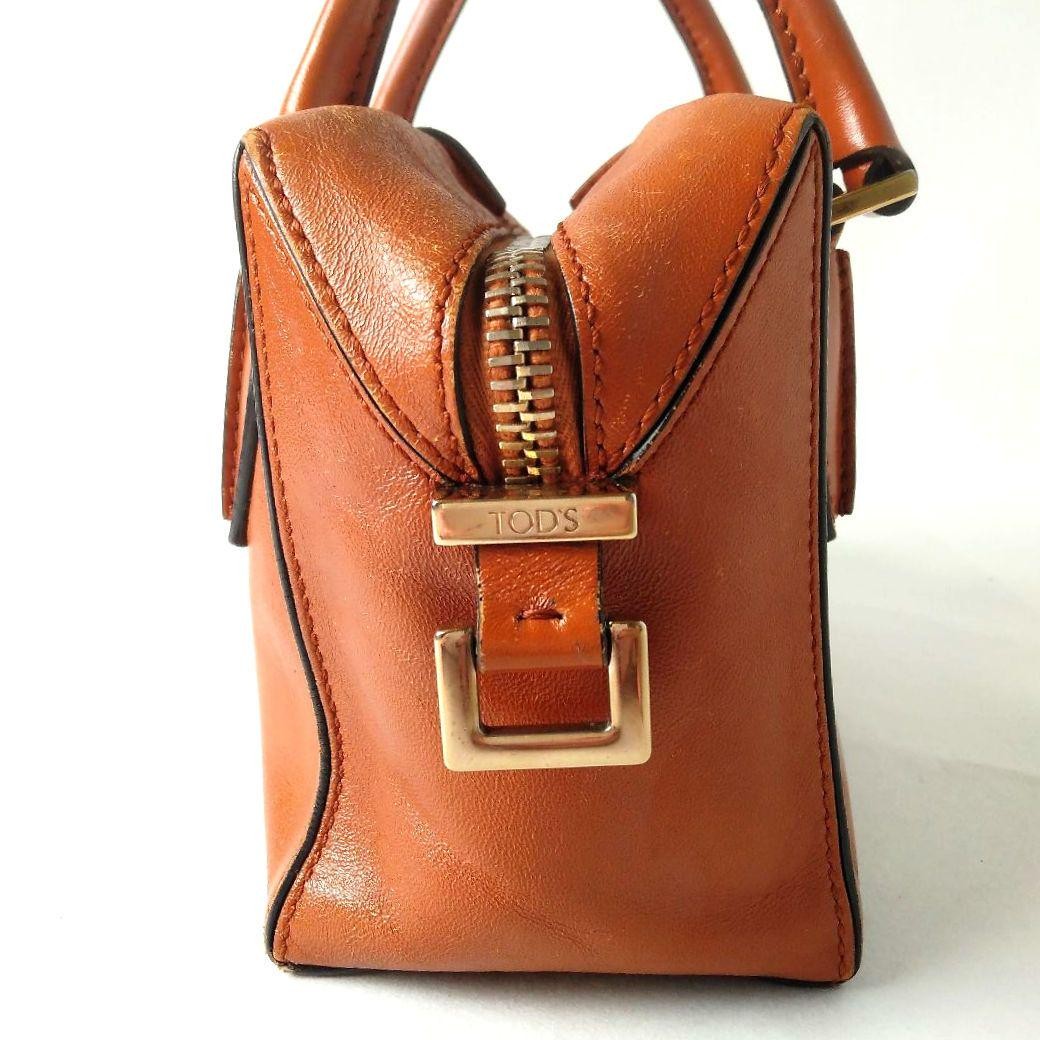TOD'S Hand Shoulder Bag Tote Purse 2way D Cube Leather Light Brown Authentic