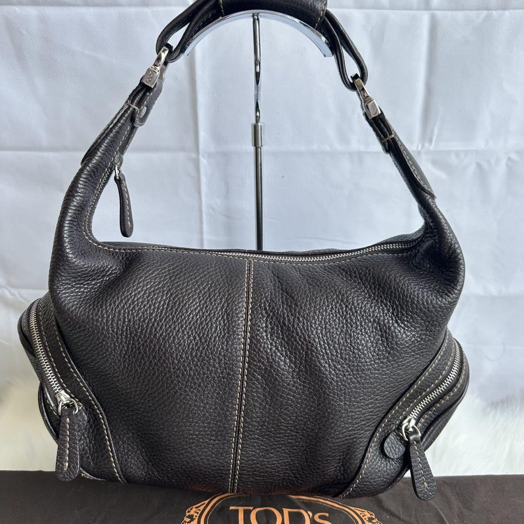TOD'S Shoulder Bag Purse Leather Black Authentic