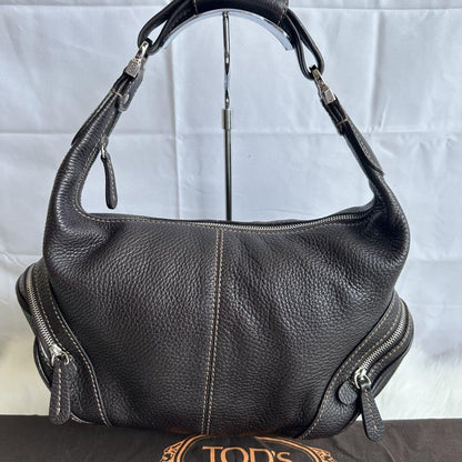 TOD'S Shoulder Bag Purse Leather Black Authentic