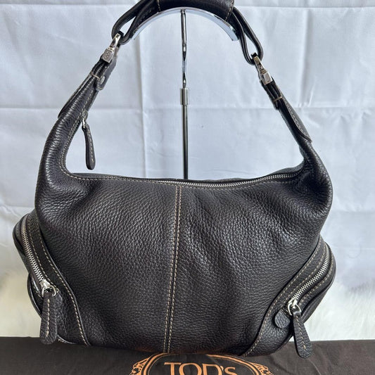 TOD'S Shoulder Bag Purse Leather Black Authentic
