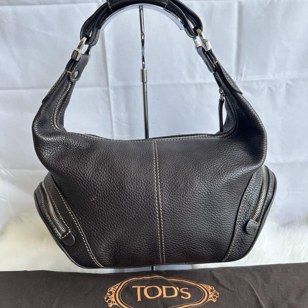 TOD'S Shoulder Bag Purse Leather Black Authentic