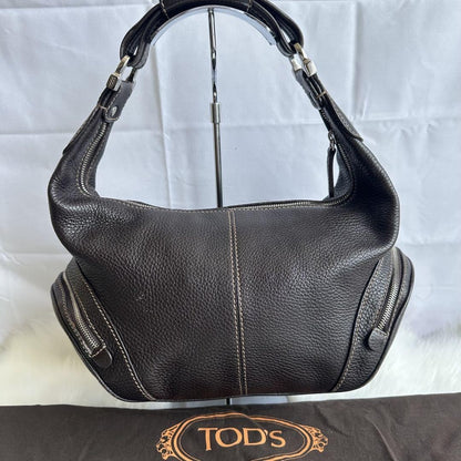 TOD'S Shoulder Bag Purse Leather Black Authentic