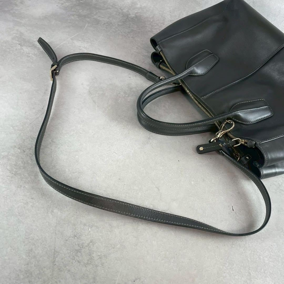 TOD'S Hand Shoulder Bag Tote Purse 2way D Cube D Bag Leather Dark Gray Authentic