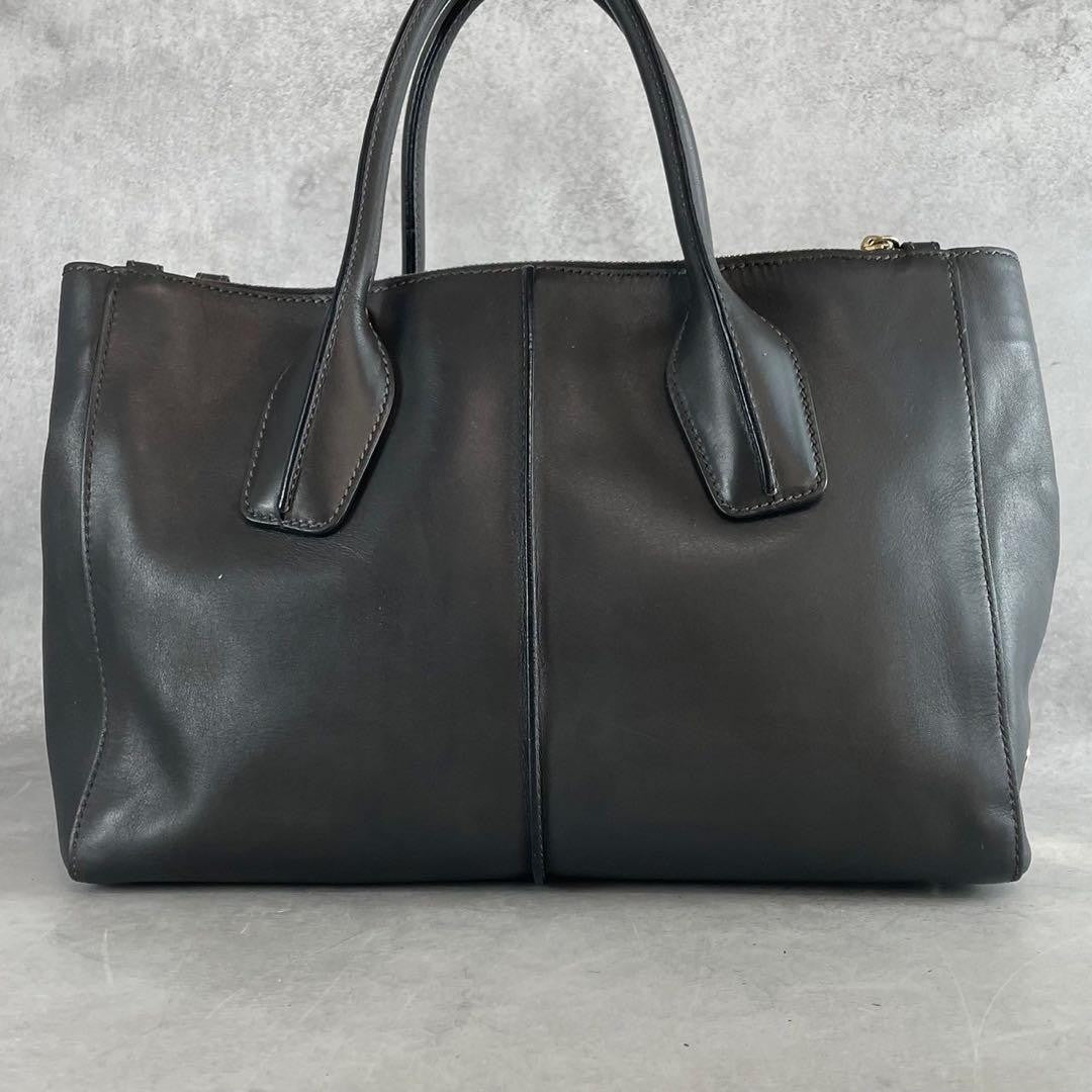 TOD'S Hand Shoulder Bag Tote Purse 2way D Cube D Bag Leather Dark Gray Authentic