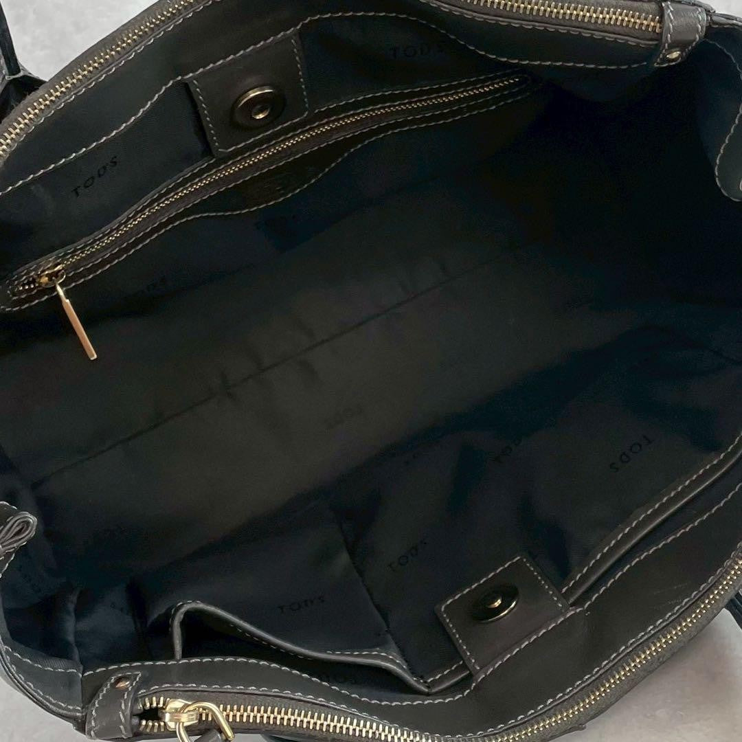 TOD'S Hand Shoulder Bag Tote Purse 2way D Cube D Bag Leather Dark Gray Authentic
