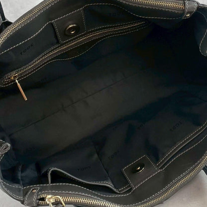 TOD'S Hand Shoulder Bag Tote Purse 2way D Cube D Bag Leather Dark Gray Authentic