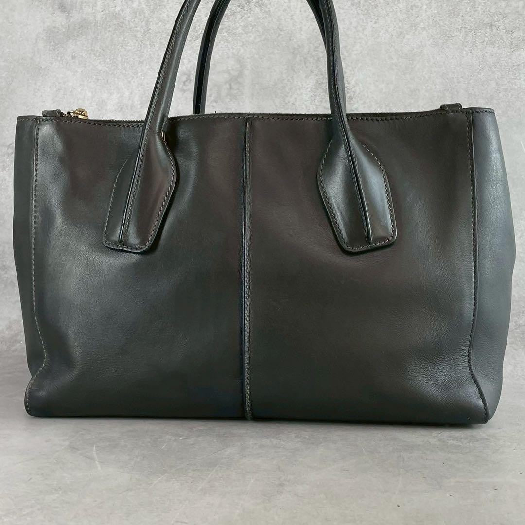 TOD'S Hand Shoulder Bag Tote Purse 2way D Cube D Bag Leather Dark Gray Authentic