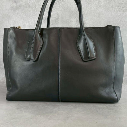 TOD'S Hand Shoulder Bag Tote Purse 2way D Cube D Bag Leather Dark Gray Authentic