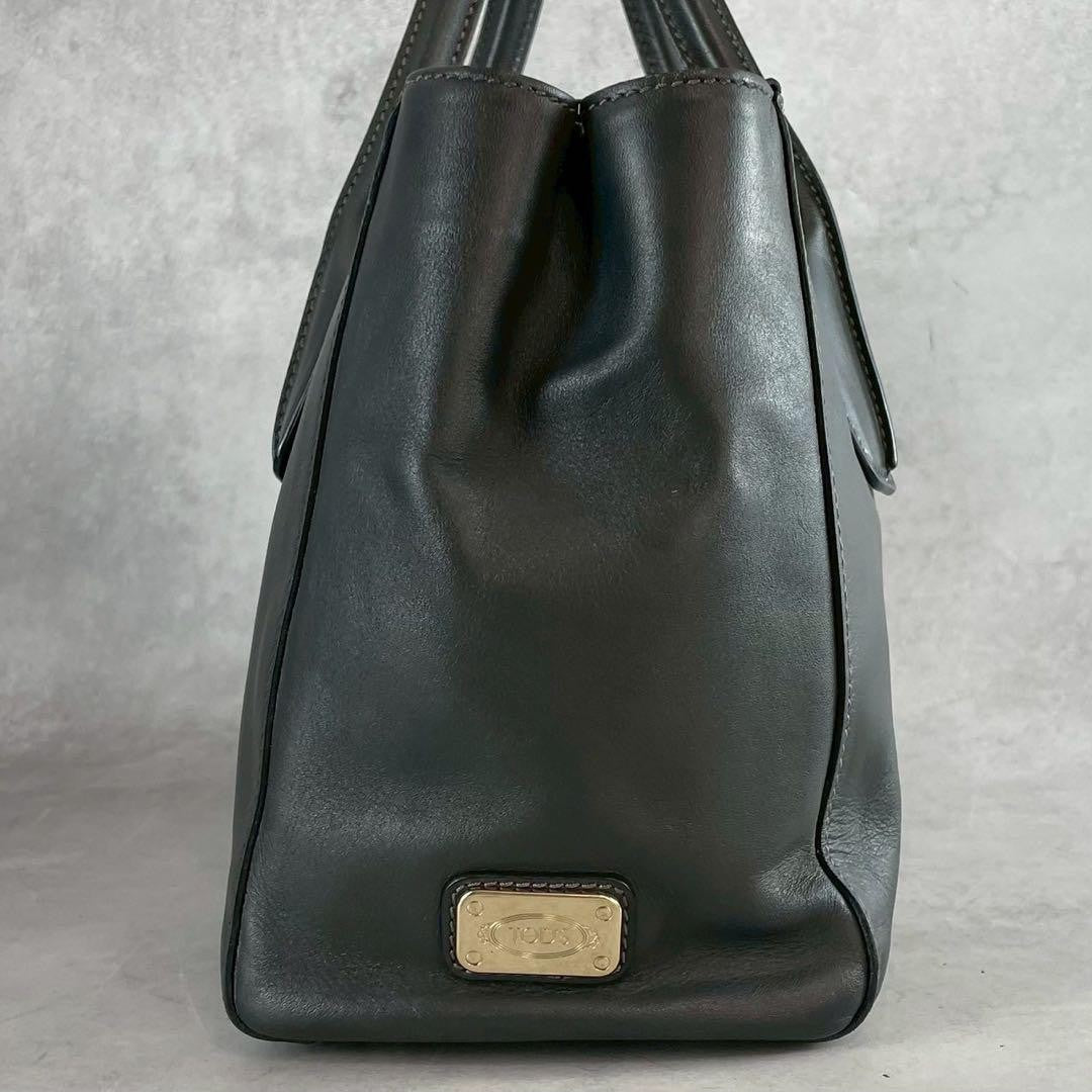 TOD'S Hand Shoulder Bag Tote Purse 2way D Cube D Bag Leather Dark Gray Authentic