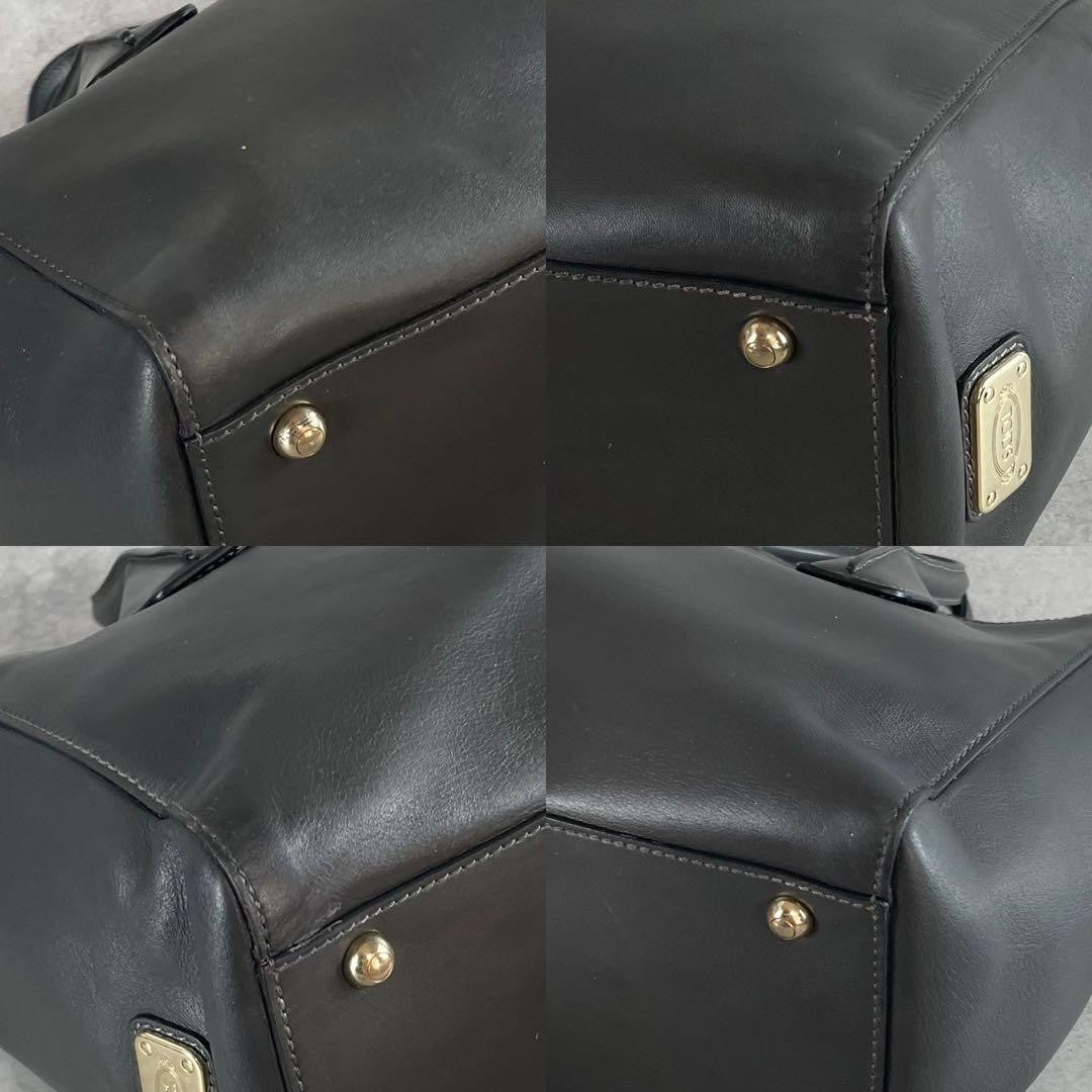 TOD'S Hand Shoulder Bag Tote Purse 2way D Cube D Bag Leather Dark Gray Authentic