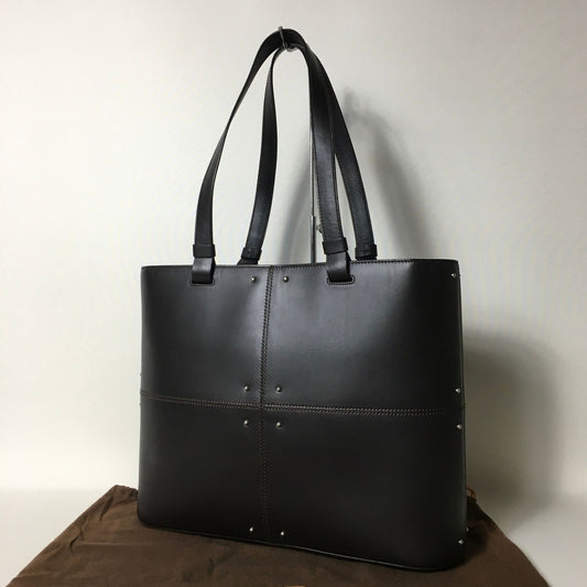 TOD'S Hand Bag Tote Purse Leather Dark Brown Authentic