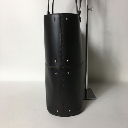 TOD'S Hand Bag Tote Purse Leather Dark Brown Authentic
