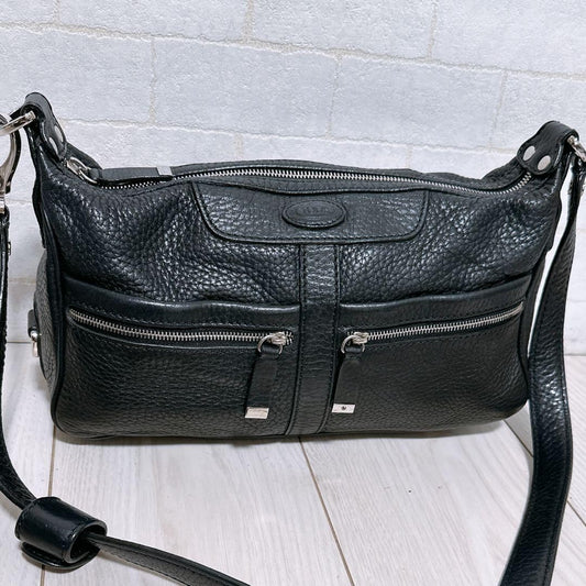 TOD'S Shoulder Bag Purse Leather Black Authentic