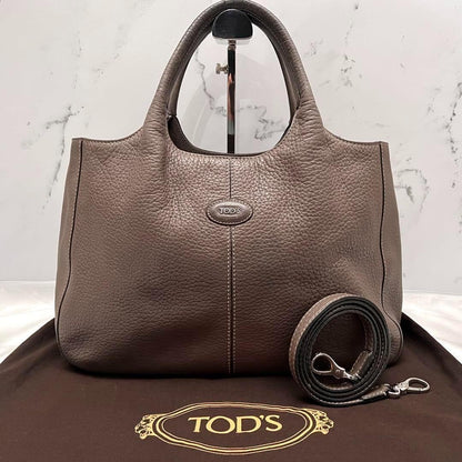 TOD'S Hand Shoulder Bag Tote Purse 2way ALH Leather Mocha Brown Authentic