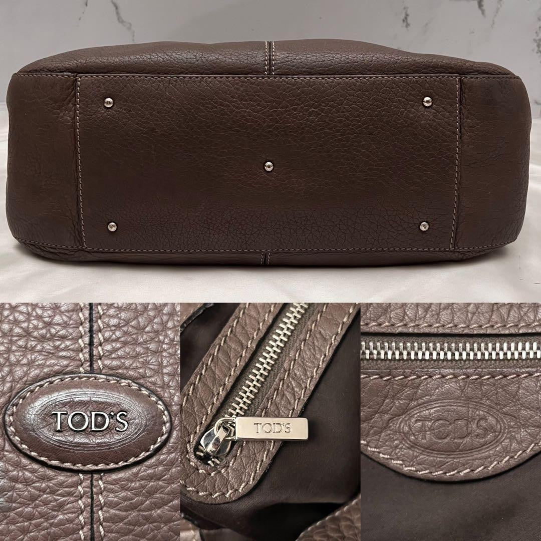TOD'S Hand Shoulder Bag Tote Purse 2way ALH Leather Mocha Brown Authentic