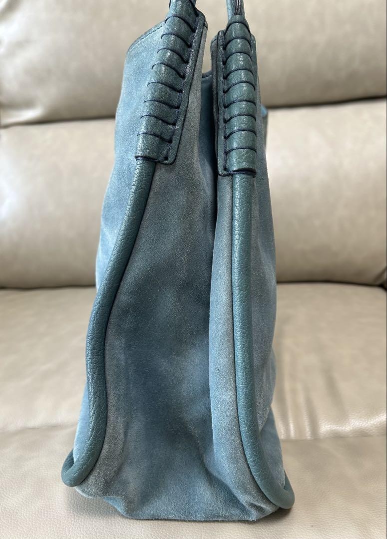 TOD'S Hand Bag Tote Purse Logo Suede Blue Green Authentic