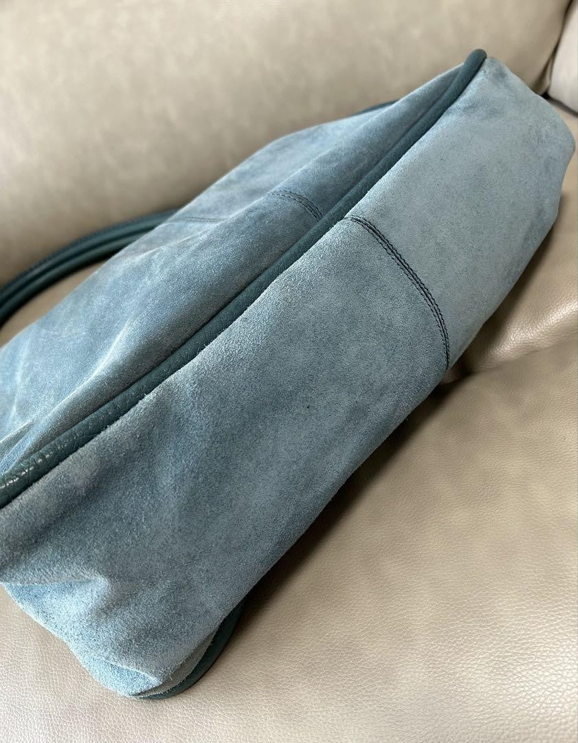 TOD'S Hand Bag Tote Purse Logo Suede Blue Green Authentic