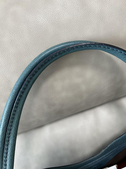 TOD'S Hand Bag Tote Purse Logo Suede Blue Green Authentic