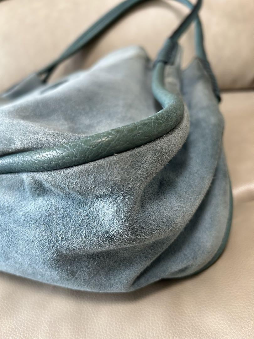 TOD'S Hand Bag Tote Purse Logo Suede Blue Green Authentic