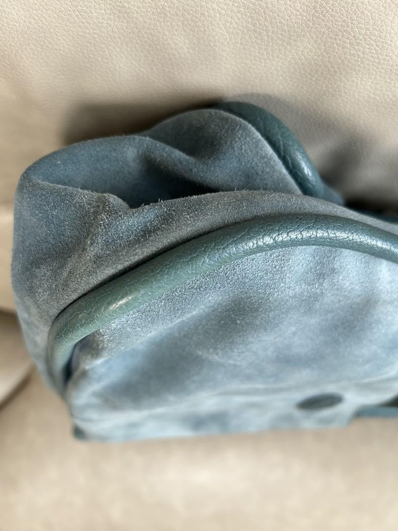 TOD'S Hand Bag Tote Purse Logo Suede Blue Green Authentic