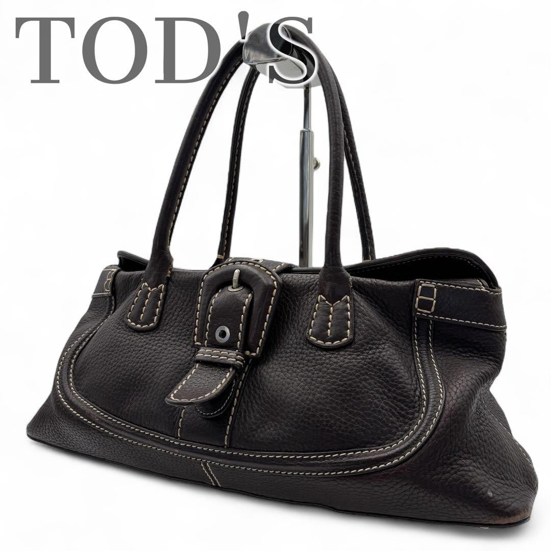 TOD'S Hand Bag Tote Purse Leather Brown Authentic